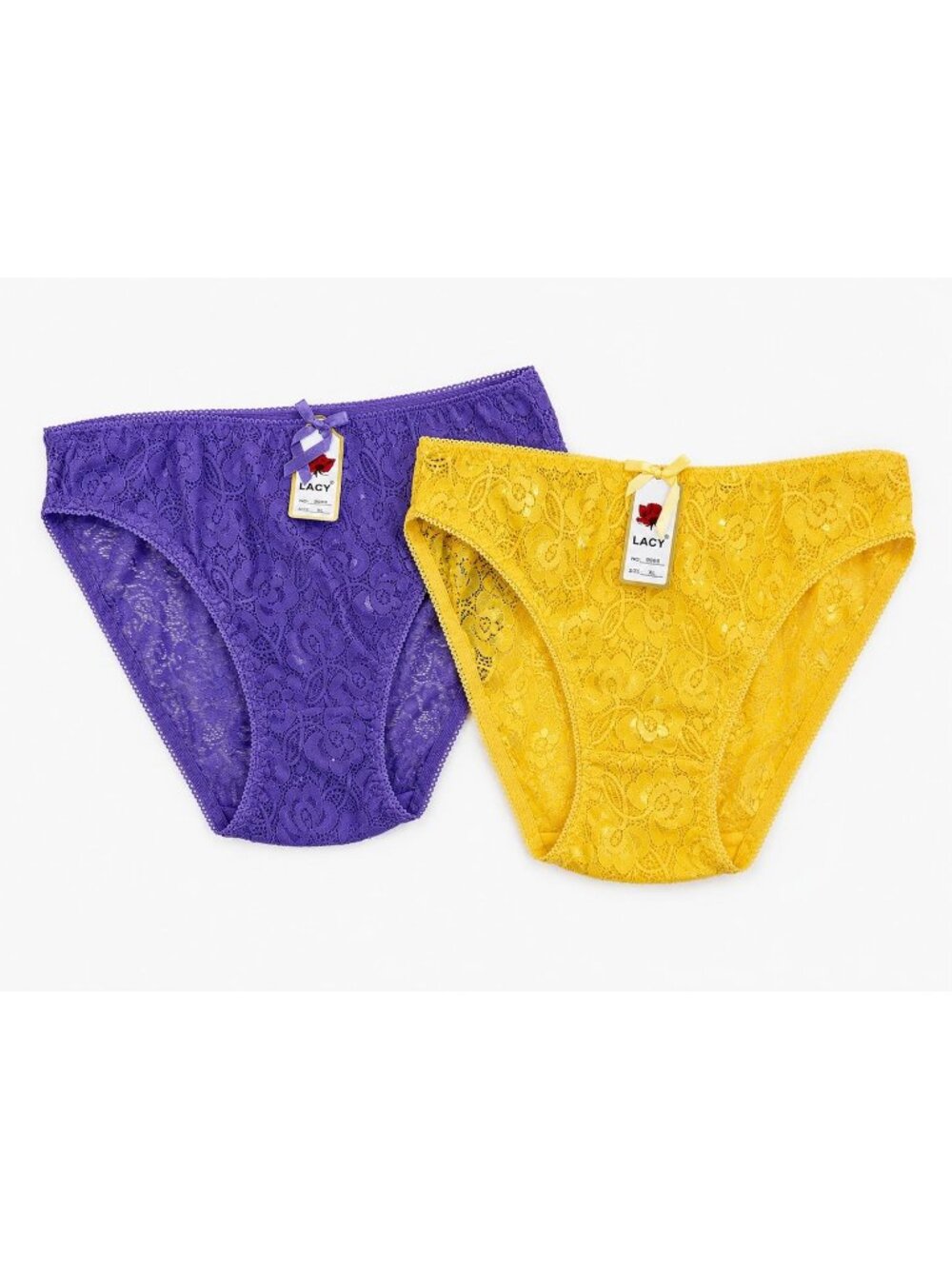 LACY brand size XL 2-pair Yellow & Purple Lace Panty NEW
